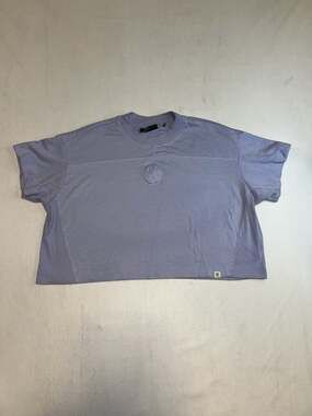 Mattelsa Purple Bunny Embossed Ribbed Panel Crop Tee Size S/S Sweatshirt